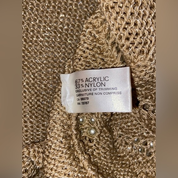 Women’s MAGNOLIA tan vintage pearls beaded knitted cardigan‎ pearls Size small - Picture 5 of 12